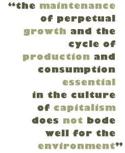 Pull Quote: "the maintenance of perpetual growth and the cycle of production and consumption essential in the culture of capitalism does not bode well for the environment"